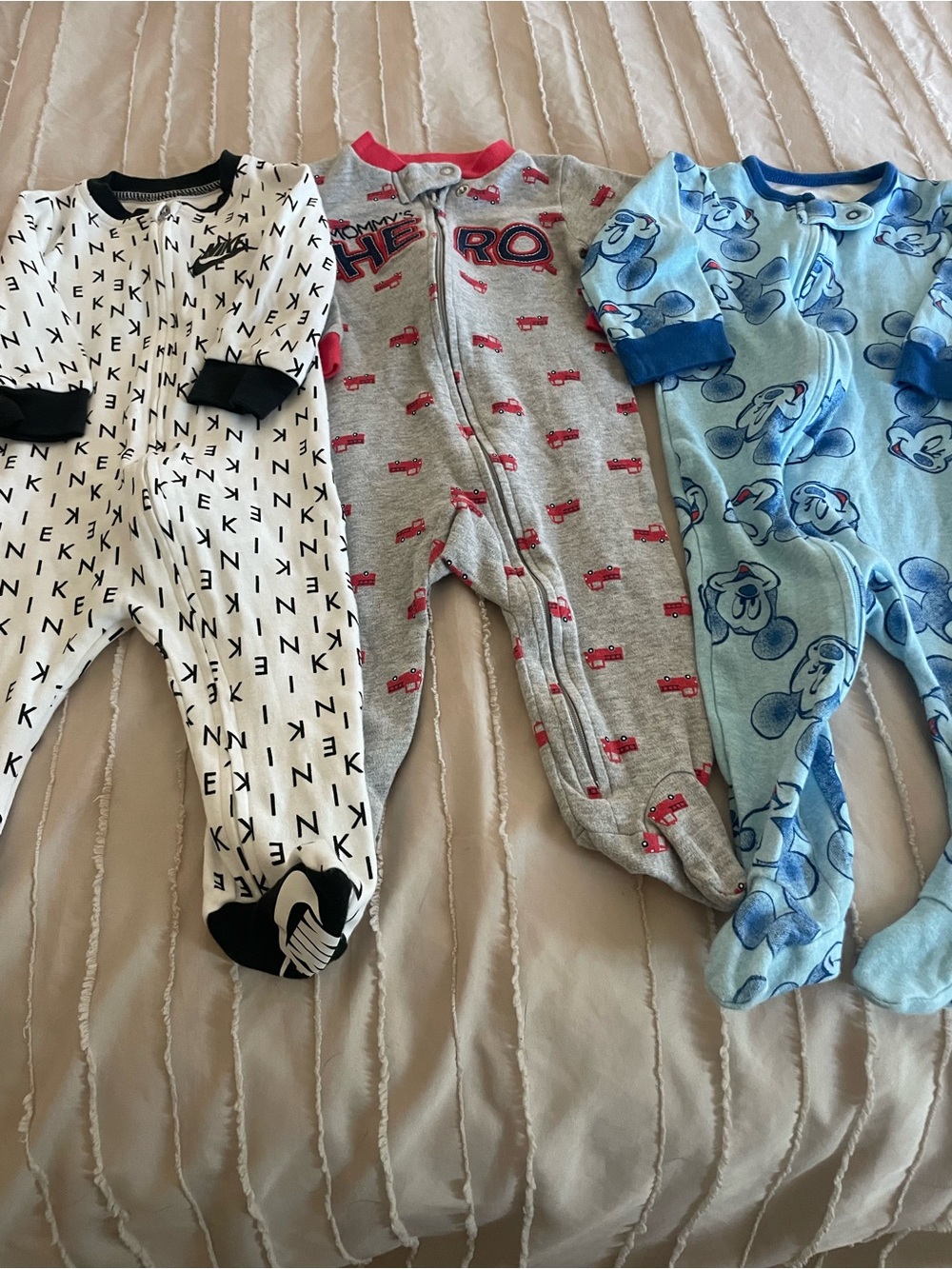 Kids One-Piece Footed Sleepers - Black/White, Gray/Red, Blue - Mixed Brands